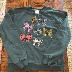 Hanna Andersson Green Sweatshirt with Butterfly Embroidery